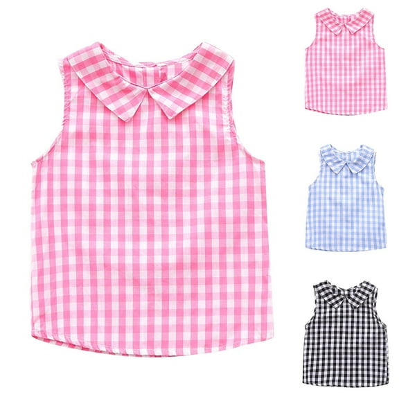 SGFCWSX Girls Tank Tops Plaid Print Peter Pan Collar Sleeveless Casual Daily Wear Shirt Pink Size 1 Years