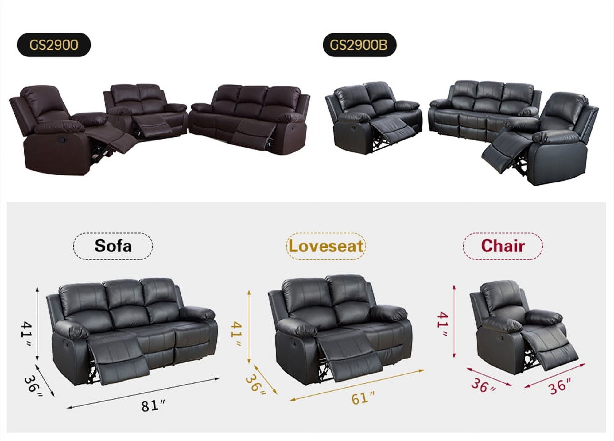 Pon Living Furniture Inc 3 Piece Contemporary Bonded Leather Reclining Living Room Set Brown