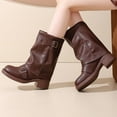 thumbnail image 6 of Brown Womens Fashion Boots With Square Toe And Thick Heel For Cold Weather, 6 of 9