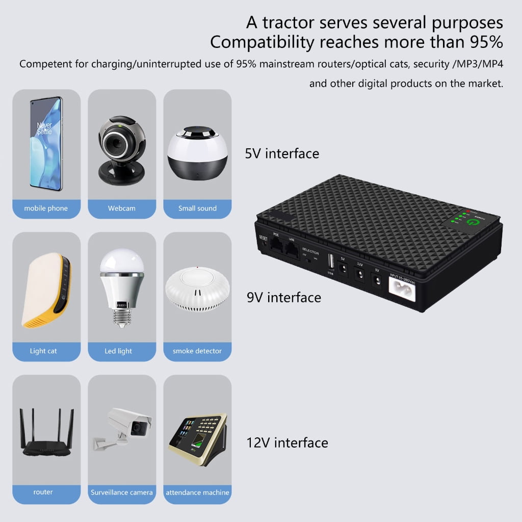 Small UPS Backup Power 10400mah/8800mah 5V 9V 12V Uninterruptible Power Supply with Adapter for Networking Gear