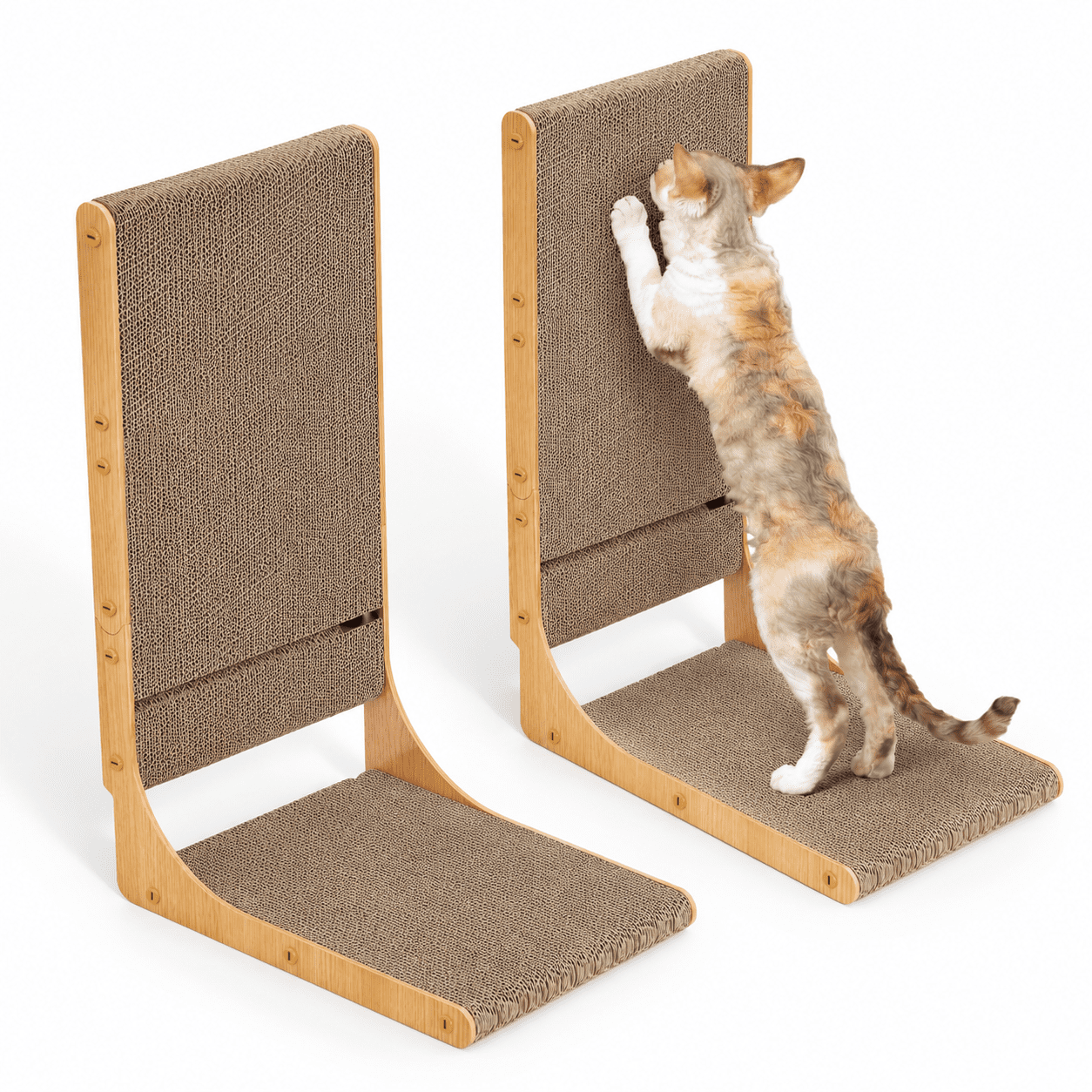 2-Pack Brown Vertical L-Shaped Cardboard Cat Pad 25.6 Inch Tall