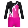 thumbnail image 5 of YiZYiF Girls 2Pcs Dancewear Activewear Long Sleeve Leotard Unitard with Athletic Shorts Set Tracksuit Outfit Rose 14, 5 of 7