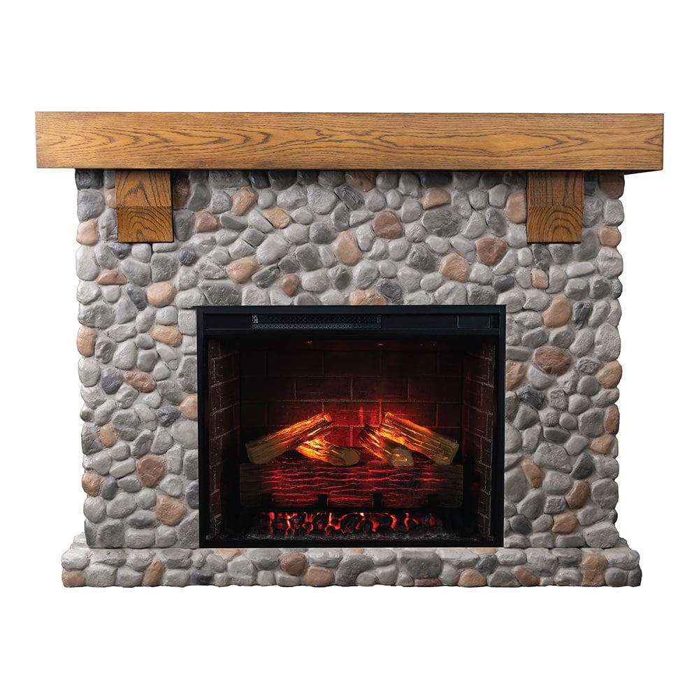 Country Living Glenbrook 55"W x 43"H x 16"D Electric Fireplace with Mantel Surround - River Rock