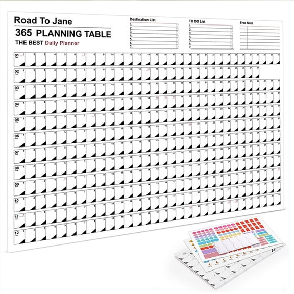 365 Day Poster Calendar Yearly Planner Schedule Calendar, 29.2" x 20.6" Full Year Calendar One Page Thick Paper Annual Year Round Large Wall Calendar, with Stickers for Office and Home