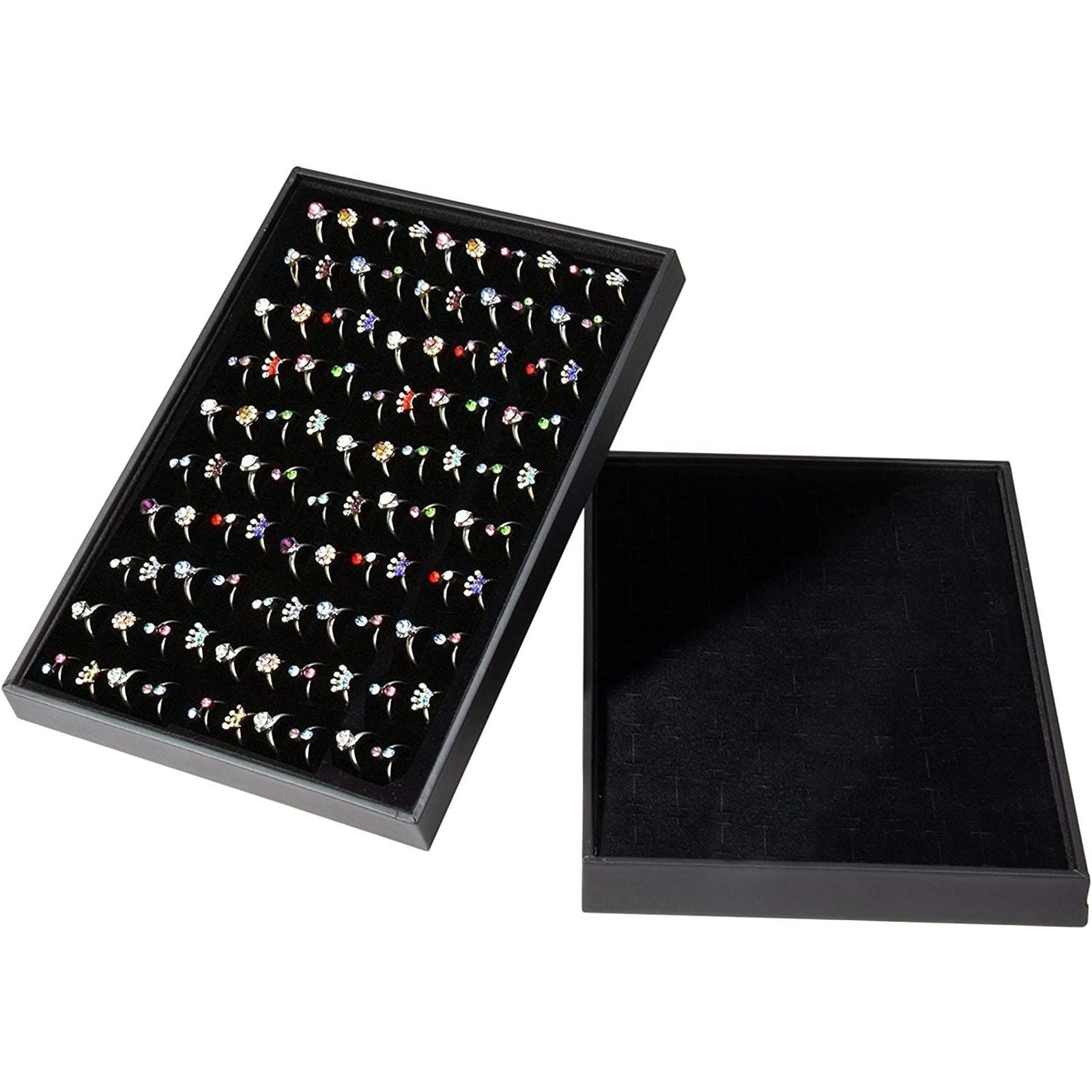 Details about   36 Slot Jewelry Ring Display Case Organizer Glass Top Storage Box Tray Holders 