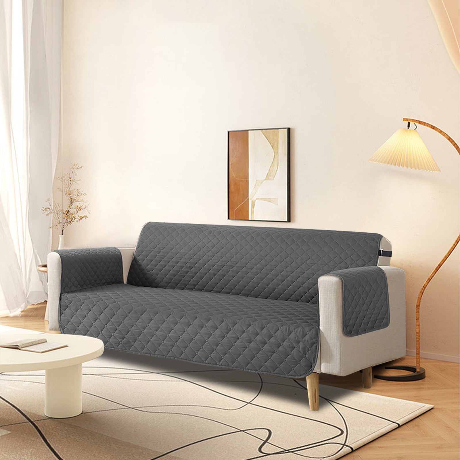 Sanmadrola 100% Waterproof Sofa Cover Anti Slip Couch Cover Machine Washable Slipcover Leakproof Furniture Protector for Dogs Kids Pets, Black Gray, Chair