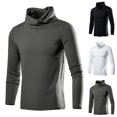 thumbnail image 1 of Men's Winter Solid Color Medium High Neck Bottom Layer Long Sleeved Round Neck Top Black 2XL, 1 of 5