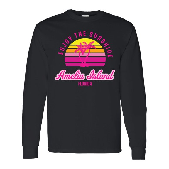 Inktastic Summer Enjoy the Sunshine Amelia Island Florida in Pink Long Sleeve T-Shirt
