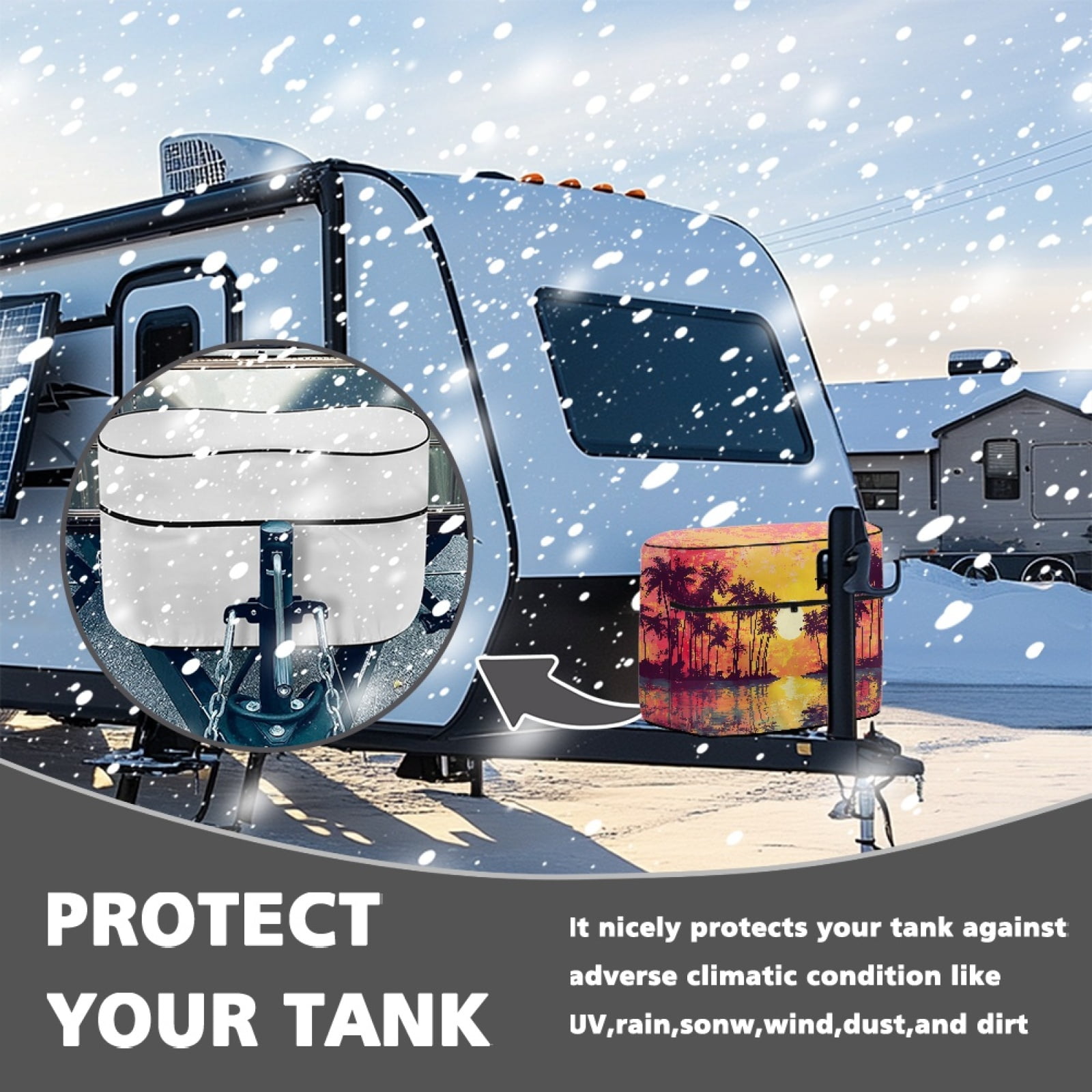 Yuyamidu Sunset Seaside RV Propane Tank Cover 20LB, Coconut Tree Camper Propane Tank Cover, Weather Resistant Sun Protection RV Trailer Travel Camper Accessories
