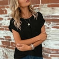 thumbnail image 5 of Feancey Twist Front Tops for Women Roll Up Cap Sleeve Waffle Knit Shirt Solid Color Crew Neck Summer Tees Comfy Loose Textured T-Shirts Black L, 5 of 7