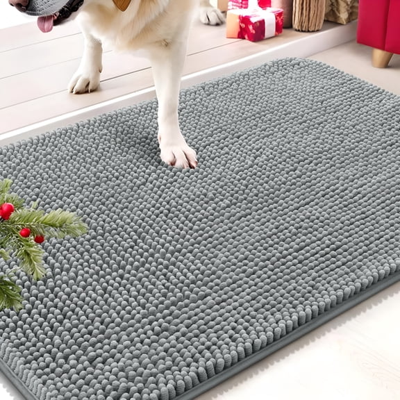 RLESO Dog Door Mat for Muddy Paws 30X20,Absorbs Moisture and Dirt,Absorbent Non-Slip Washable Mat,Quick Dry Chenille,Mud Mat for Dogs,Entry Indoor Door Mat for Inside Floor,Grey