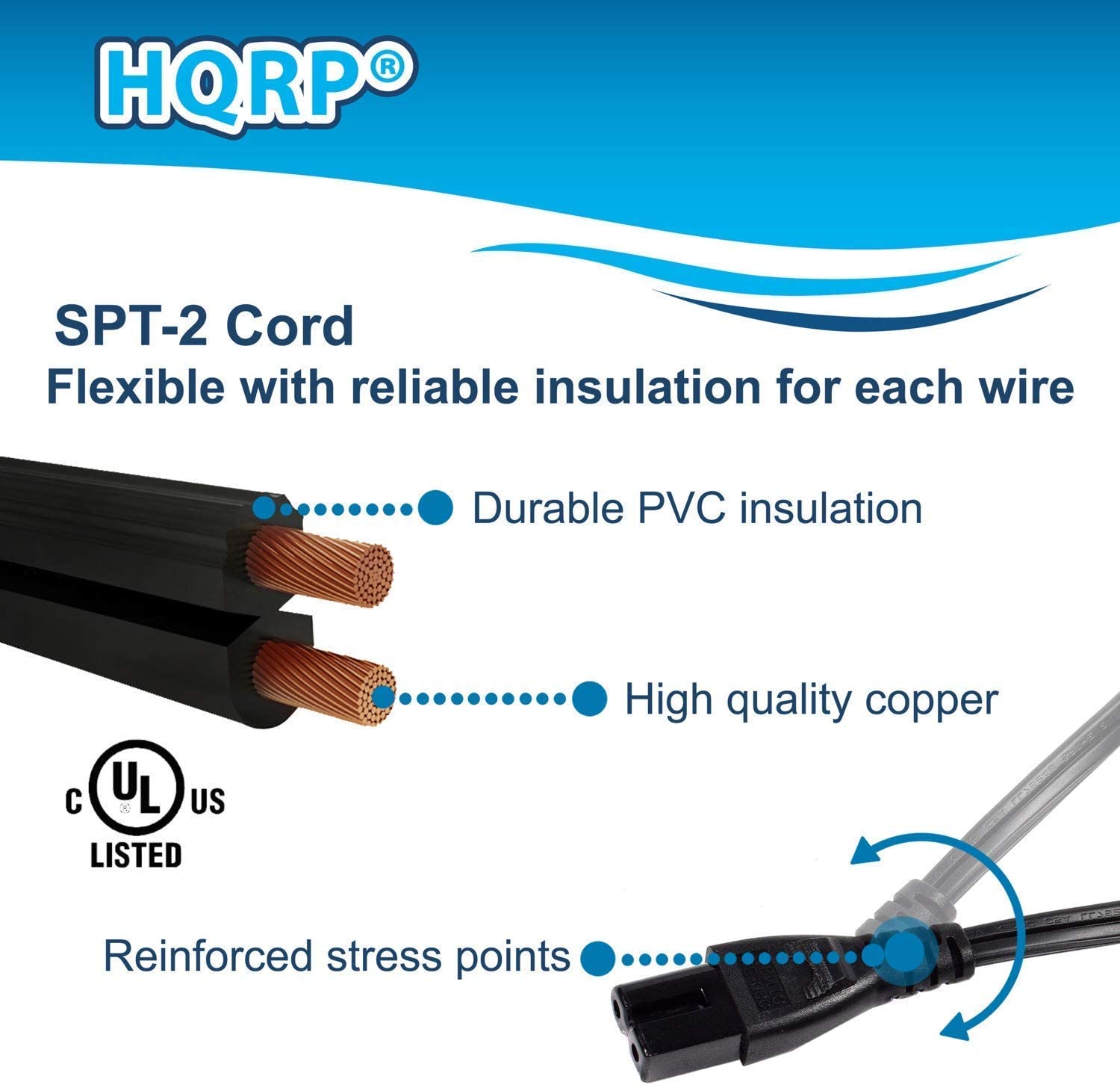HQRP AC Power Cord works with COMPANION Stereo 3, 5 Speakers, Companion 3 Series II Multimedia Speaker System Mains Cable - image 4 of 7