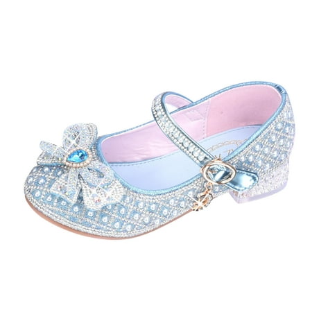 

NIEWTR Little Kids Girls Dress Pumps Glitter Sequins Princess Low Heels Mary Jane Party Dance Shoes Rhinestone Sandals(Blue 26)