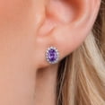 thumbnail image 3 of Gem Stone King 10K Solid Gold Post & Sterling Silver Purple Amethyst and Lab Grown Diamond Halo Earrings for Women | 1.12 Cttw | Gemstone February Birthstone | Oval 6X4MM, 3 of 6