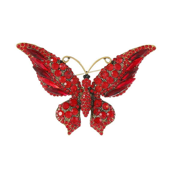Broche vintage con forma de mariposa y cristal rojo