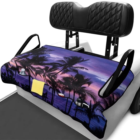 KUIFORTI Purple Palm Tree Golf Seat Covers for Cart Summer Outdoor Anti-hot Club Car Blanket Easy Installation Foldable Compatible with EZGO and More 2 Person Seats Golf Carts