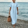 thumbnail image 5 of Aimik Womens Long Maxi Dress Button Down Short Sleeve Baggy Shirt Dress with Pockets Loose Comfort Dress for Summer Beachwear, 5 of 6