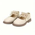 thumbnail image 7 of Avrnliq Girls Beige Mary Jane Shoes Patent Faux Leather with Pearl & Bow for Party School Dress, Comfort Non-Slip, Ages 4-10 Years,Size 6.5-7T, 7 of 7