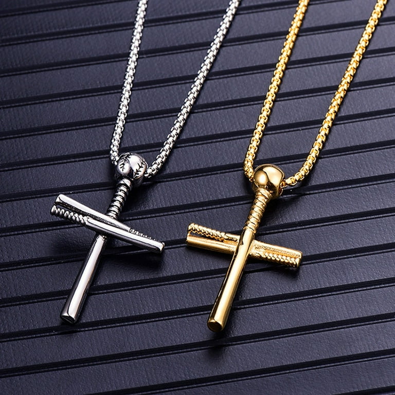 Gold baseball cross necklace hotsell for guys