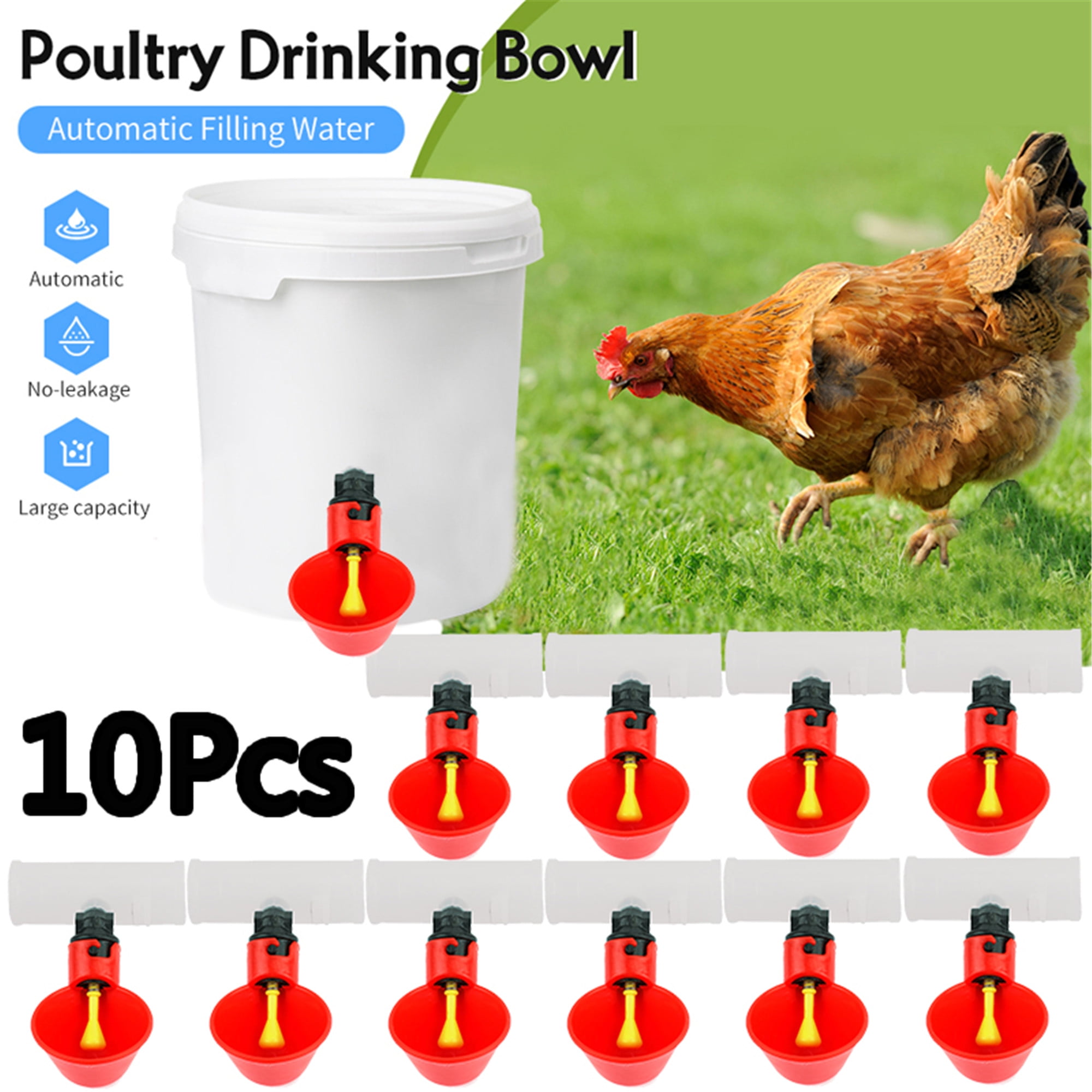 12 Poultry Water Drinking Cups Chicken Hen Automatic Drinker & Tube Hose Fitting 