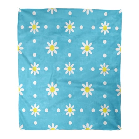 SIDONKU Throw Blanket Warm Cozy Print Flannel Blue Flower with Daisy Watercolor Girly Abstract Beautiful Beauty Blossom Comfortable Soft for Bed Sofa and Couch 50x60 Inches