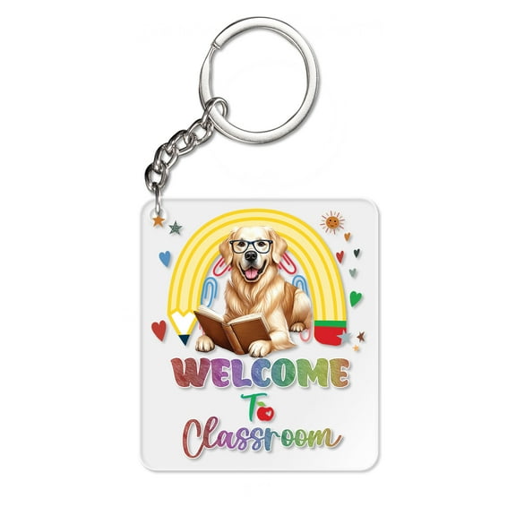 Welcome to Golden Retriever Classroom Teacher Dog Mom Acrylic Keychain Goldens Dog Lover Gifts Idea Collar Charm Tag Keyring - 02015
