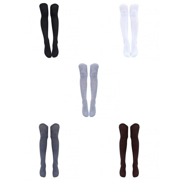 5 pares de calcetines altos hasta el muslo lisos para mujer, calcetines tipo bota con medias regulares