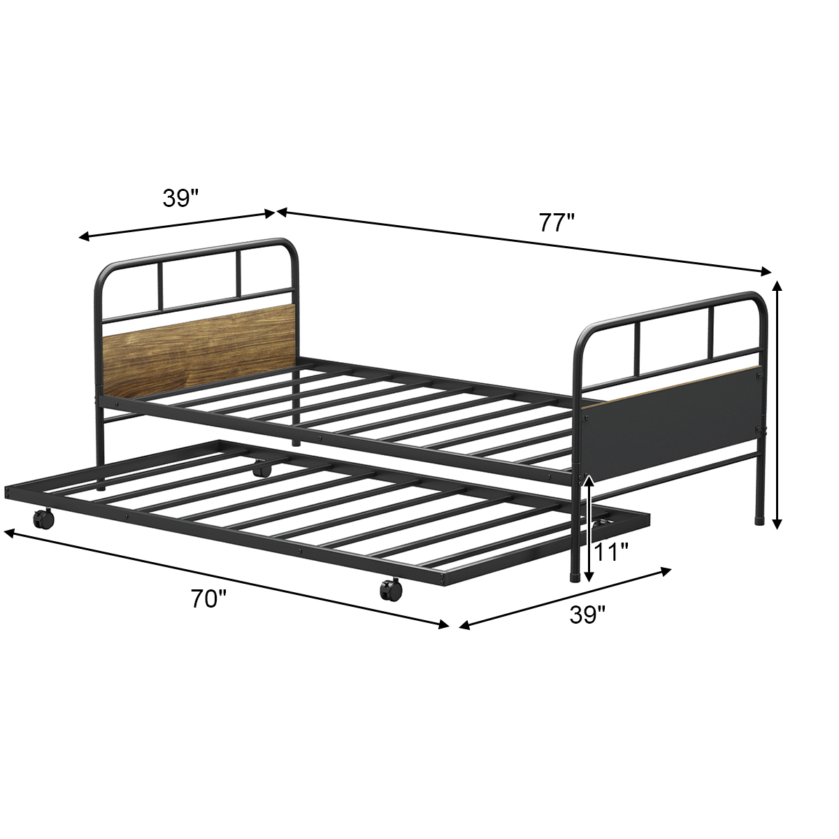 Costway Twin Trundle Day Bed Twin Daybed Trundle Frame Set Walmart Canada