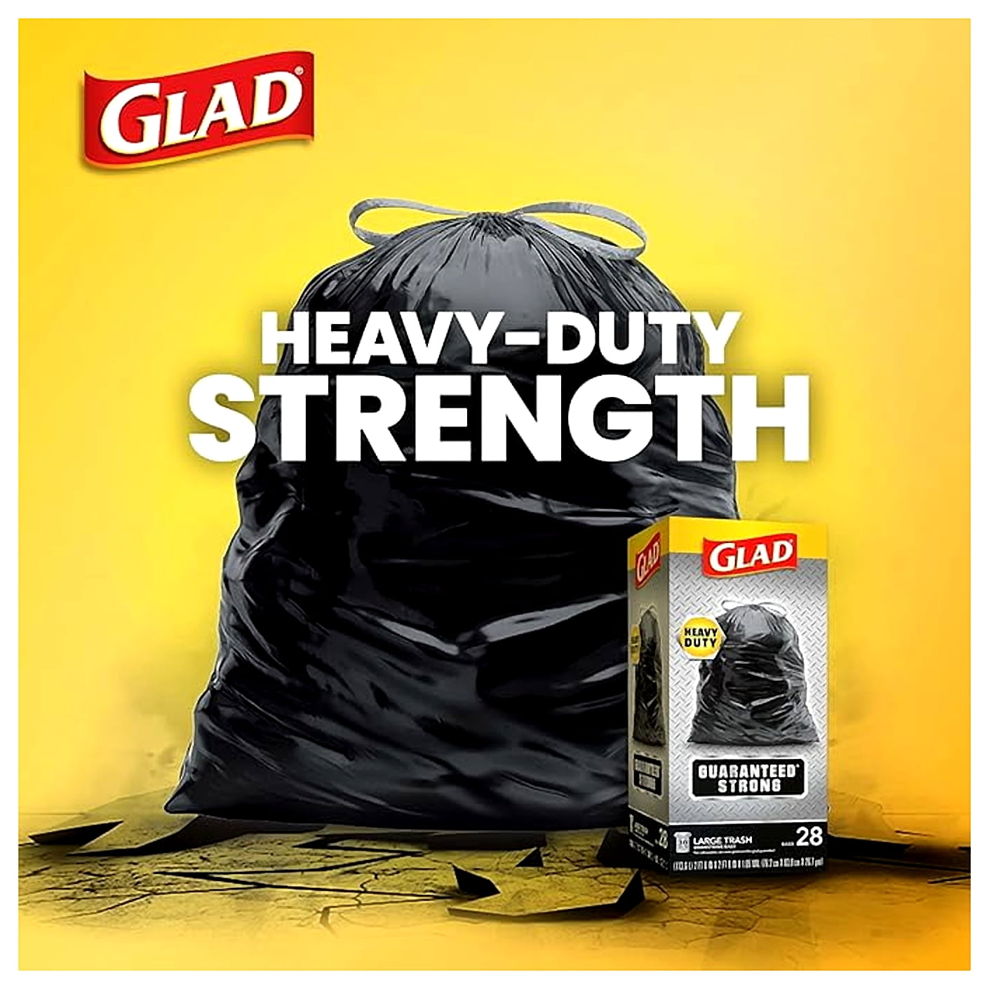 Glad Large Drawstring Trash Bags, Forceflex 30 Gallon Black Trash Bags, 50 Count