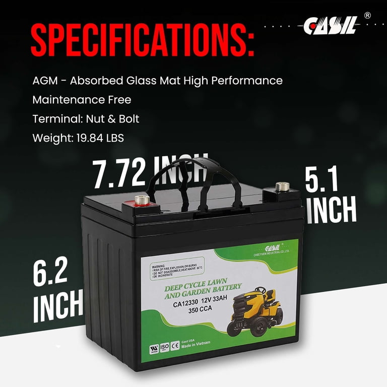 Casil U1 Riding Lawn Mower Battery 12V 350CCA for Craftsman Cub