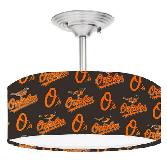 888 Cool Fans DR-0001371 Orioles MLB Baseball 2-Light Brushed Nickel Drum Style Lamp Fixture