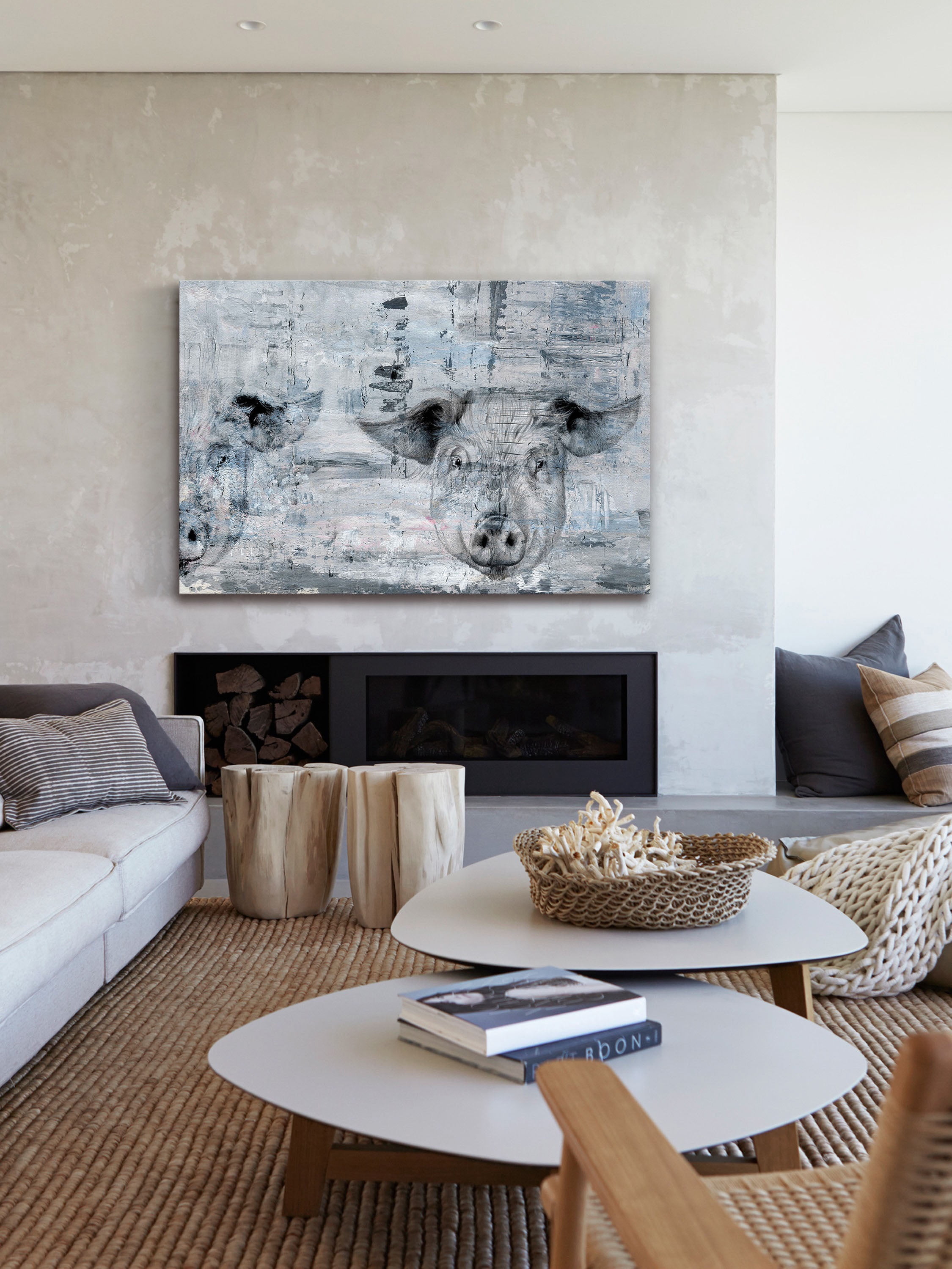 "Blue Pigs" Painting Print on Wrapped Canvas