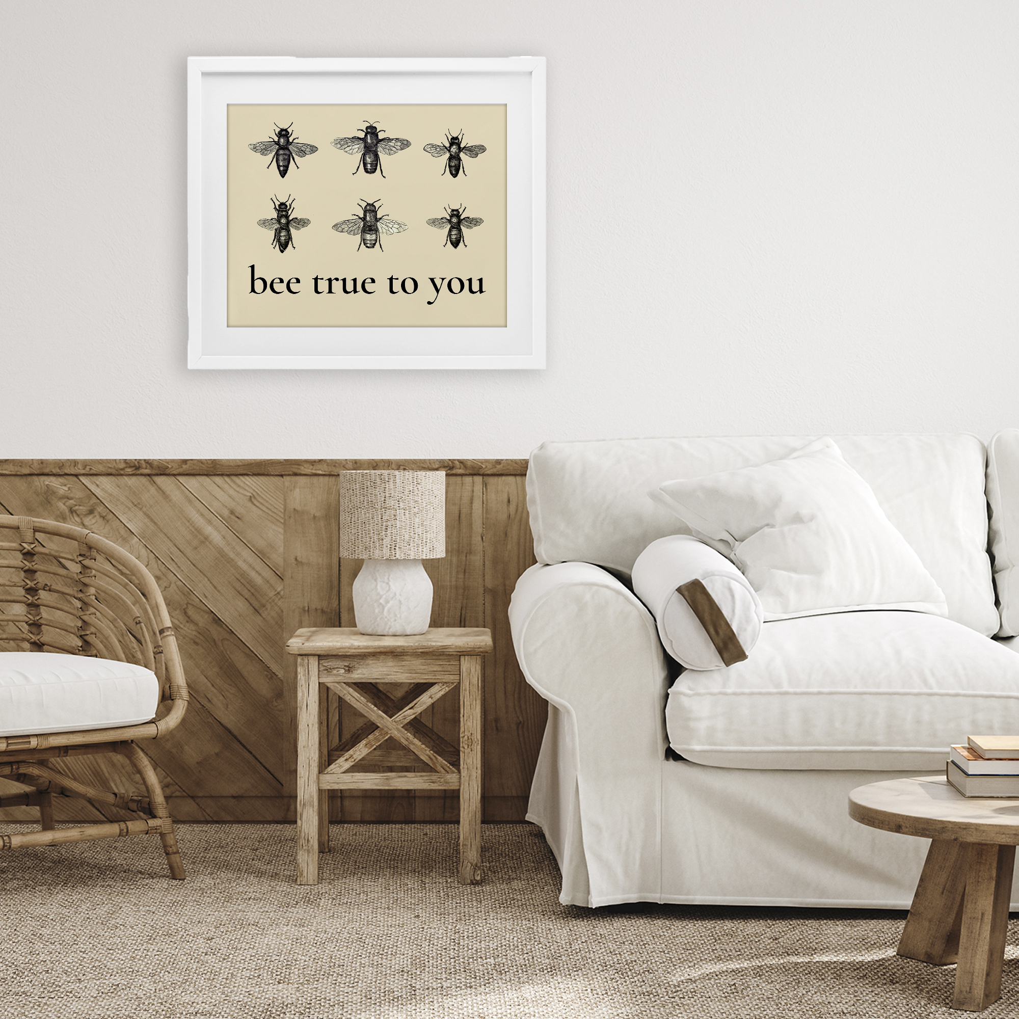 Bee True To You Inspiration White Framed Print Under Glass, design by Lettered and Lined