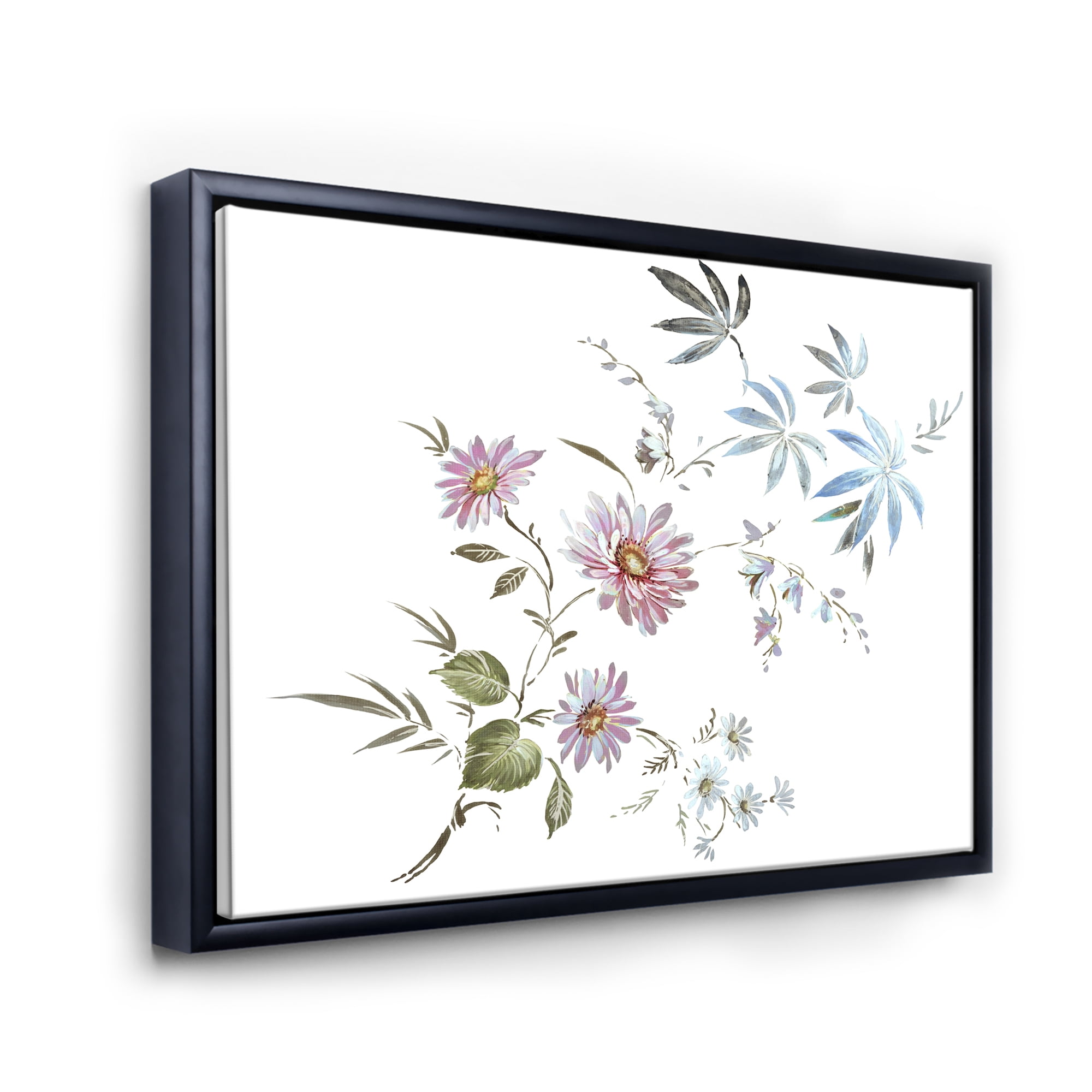 Designart 'Pink and Blue Wildflowers I' Traditional Framed Canvas Wall Art Print