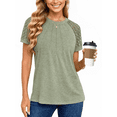thumbnail image 3 of UVN Blouses for Women Short Sleeve Lace Tops Summer Casual Crewneck Pleated Shirts, 3 of 9