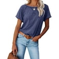 thumbnail image 6 of YYDGH 2023 Women Summer Tops Short Sleeve Solid Color T-Shirts Tees Raglan Casual Loose Fit Tunic Tops Blue XL, 6 of 6