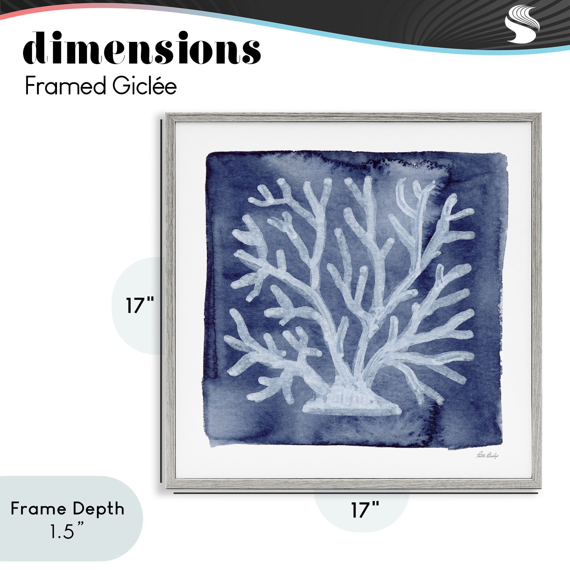 Stupell Industries White Coral on Indigo Gray Framed Giclee Art, design by Patti Bishop