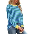 thumbnail image 4 of WEAIXIMIUNG Sweat à Fermeture Éclair Femme Sans Capuche Mode Couleur Contrastée Ample Col Rond Rayé Manches Longues Haut Décontracté pour Femme, 4 of 8