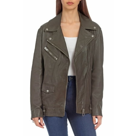 BAGATELLE.NYC Lamb Leather Boyfriend Biker Jacket