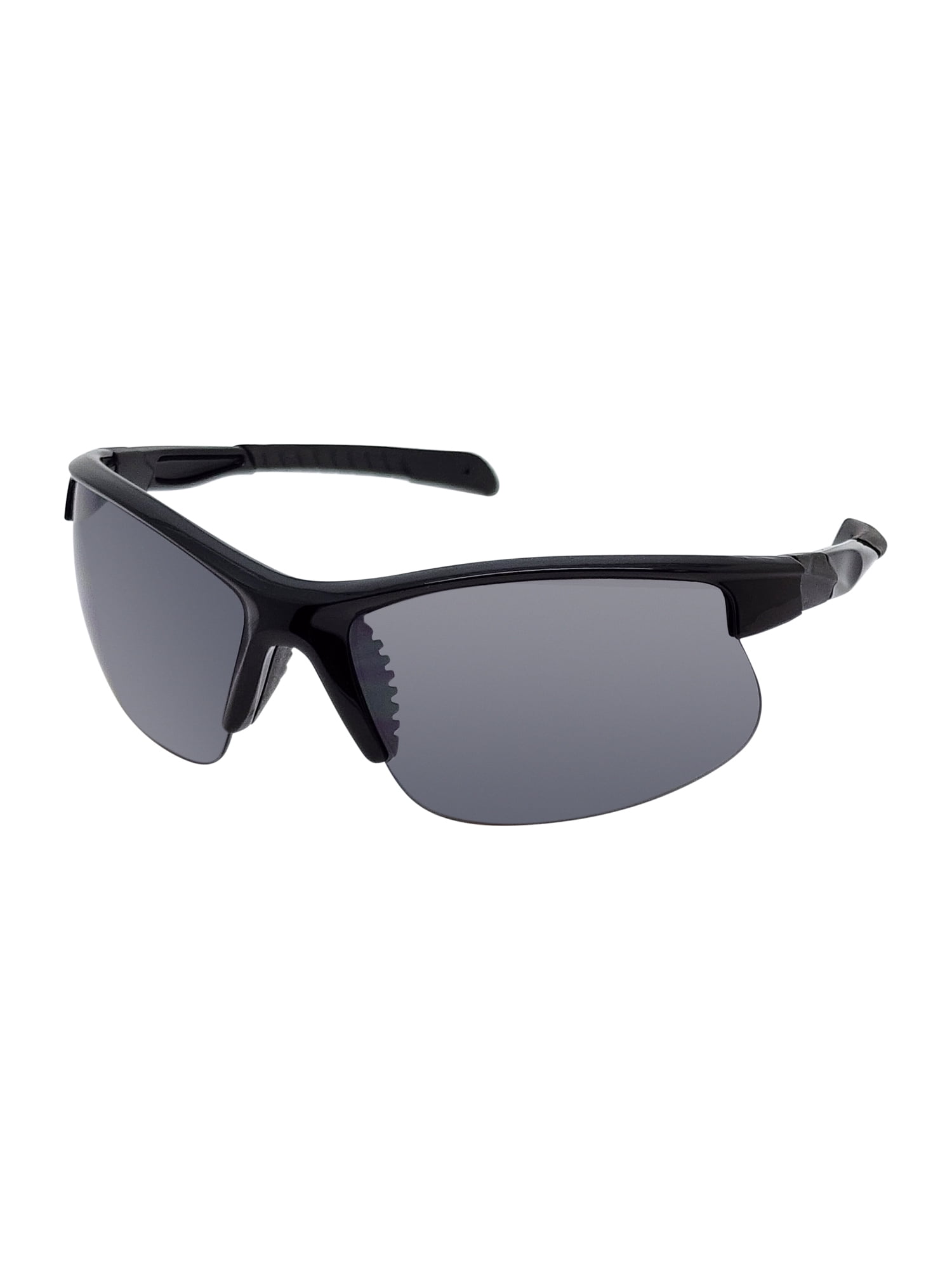 Mens Plastic Sports Wrap Black Frame Smoke Lens Sunglasses