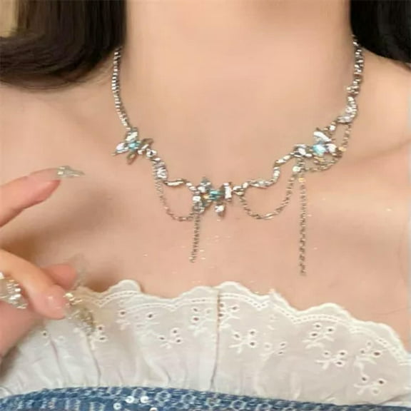 GKNET Double Layer Blue Four-pointed Star Zircon Necklace Light Luxury Clavicle Ch WY4-4