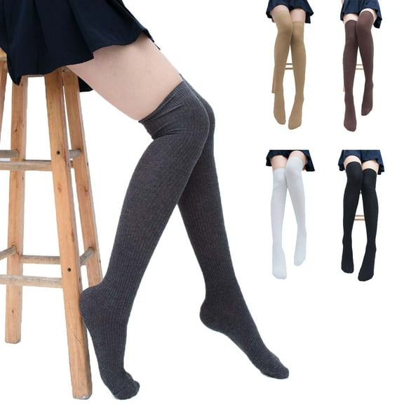 Meidiya Womens Thin Tube Socks Thigh High Tights Over Knee Socks Casual Knee High Stockings Soft Solid Color Thigh Highs for Women Girl