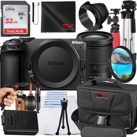 Nikon Z30 Mirrorless Camera with 24-70mm Lens   SanDisk 32GB Memory Card   Pistol Grip Tripod   SV Premium Accessory Bundle (International Version)
