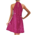 thumbnail image 6 of qolati Women's Halter Sequin Dress Sleeveless Flowy Mini Cocktail Party Dress Glitter Sparkly A-Line Short Dress Party Dresses Hot Pink L Holiday Outfits, 6 of 9
