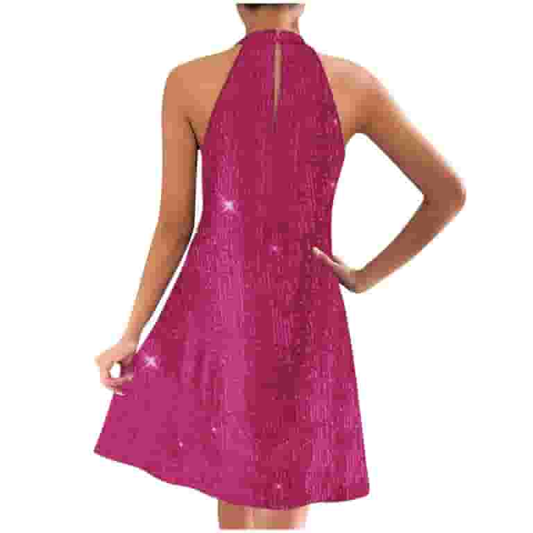 qolati Women's Halter Sequin Dress Sleeveless Flowy Mini Cocktail