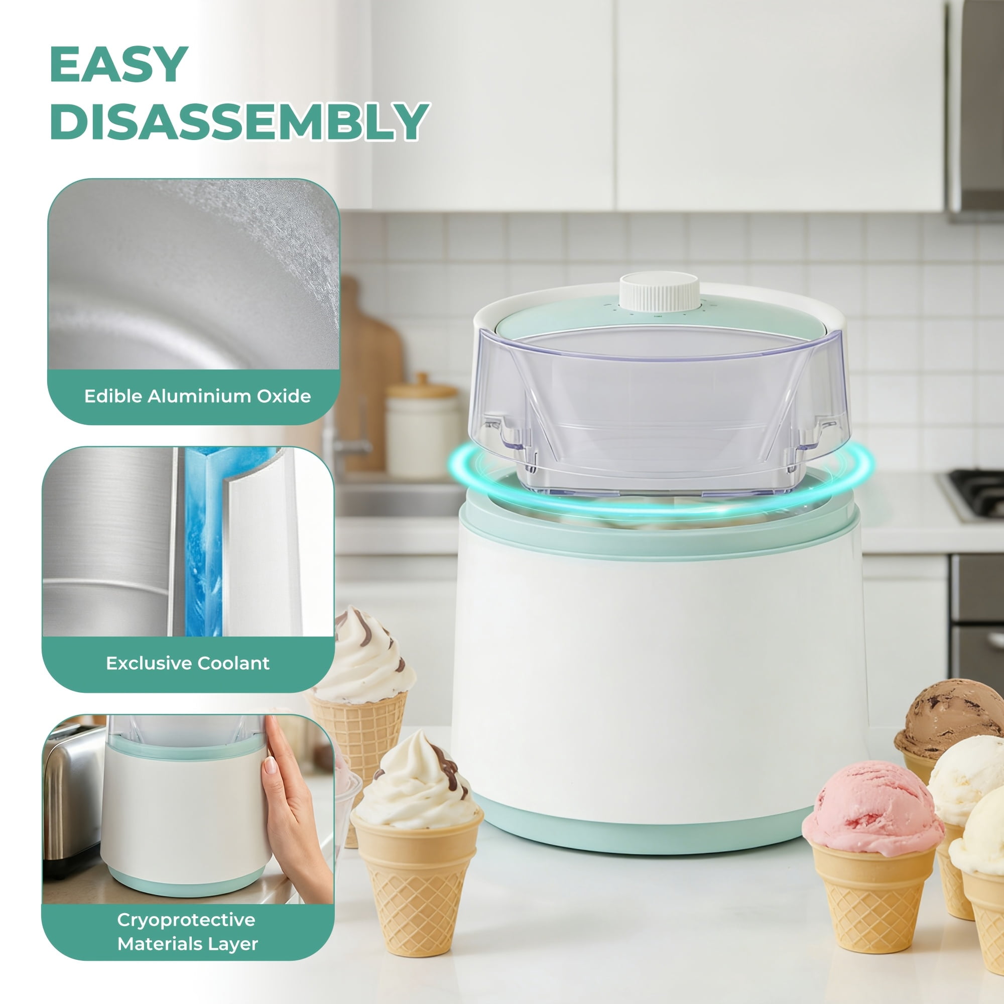 Fanruina Large Capacity Stainless Steel Ice Cream Maker with LED Display, 67.63oz & 27.05oz Optional, Easy Operate and Clean, Homemade Healthy Ice Cream