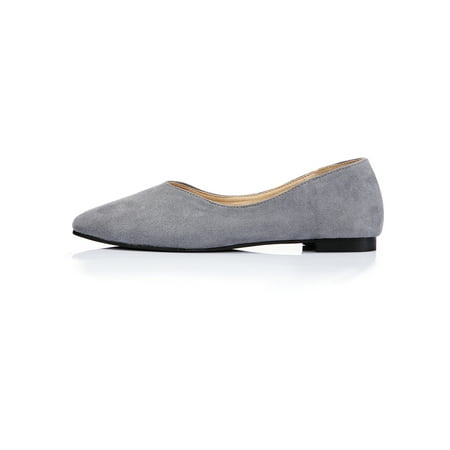 Women's Wide Width Flat Shoes Suede Comfortable Slip On Round Toe Ballet