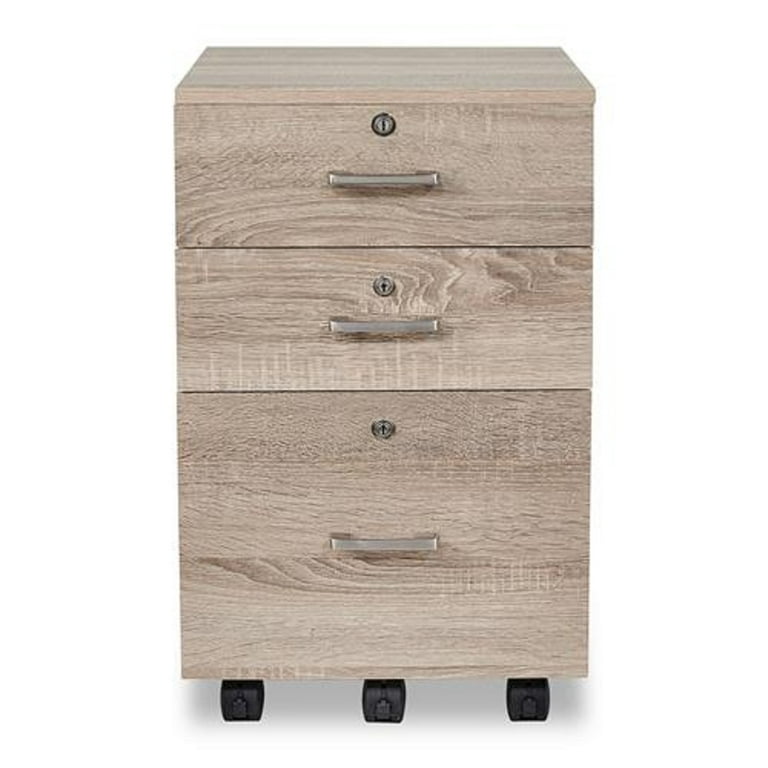 Wood Filing Cabinet for Home and Office 3 Drawer Small Rolling