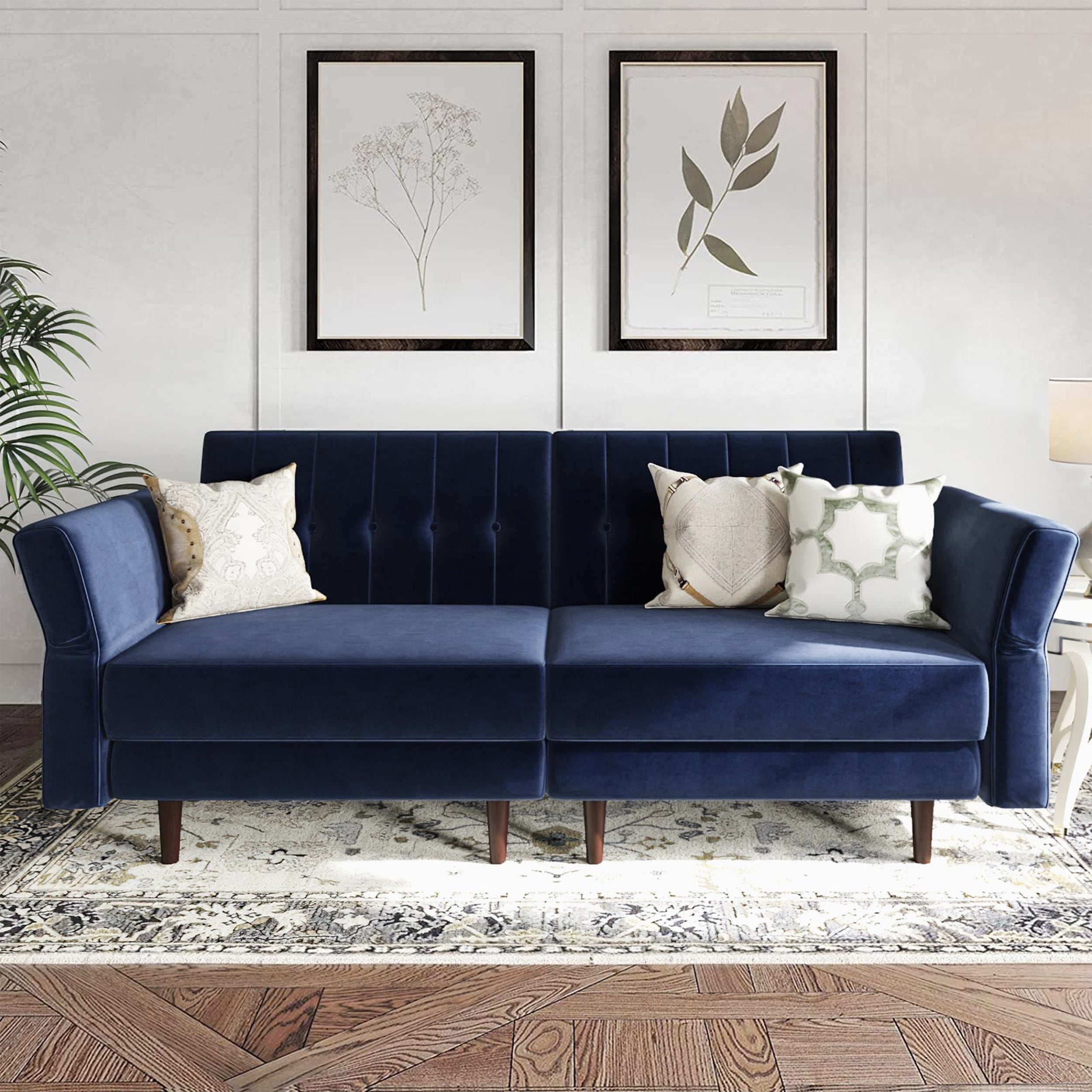 Mopio Chloe Futon Sofa Bed, Convertible Sleeper Sofa With Tapered Wood