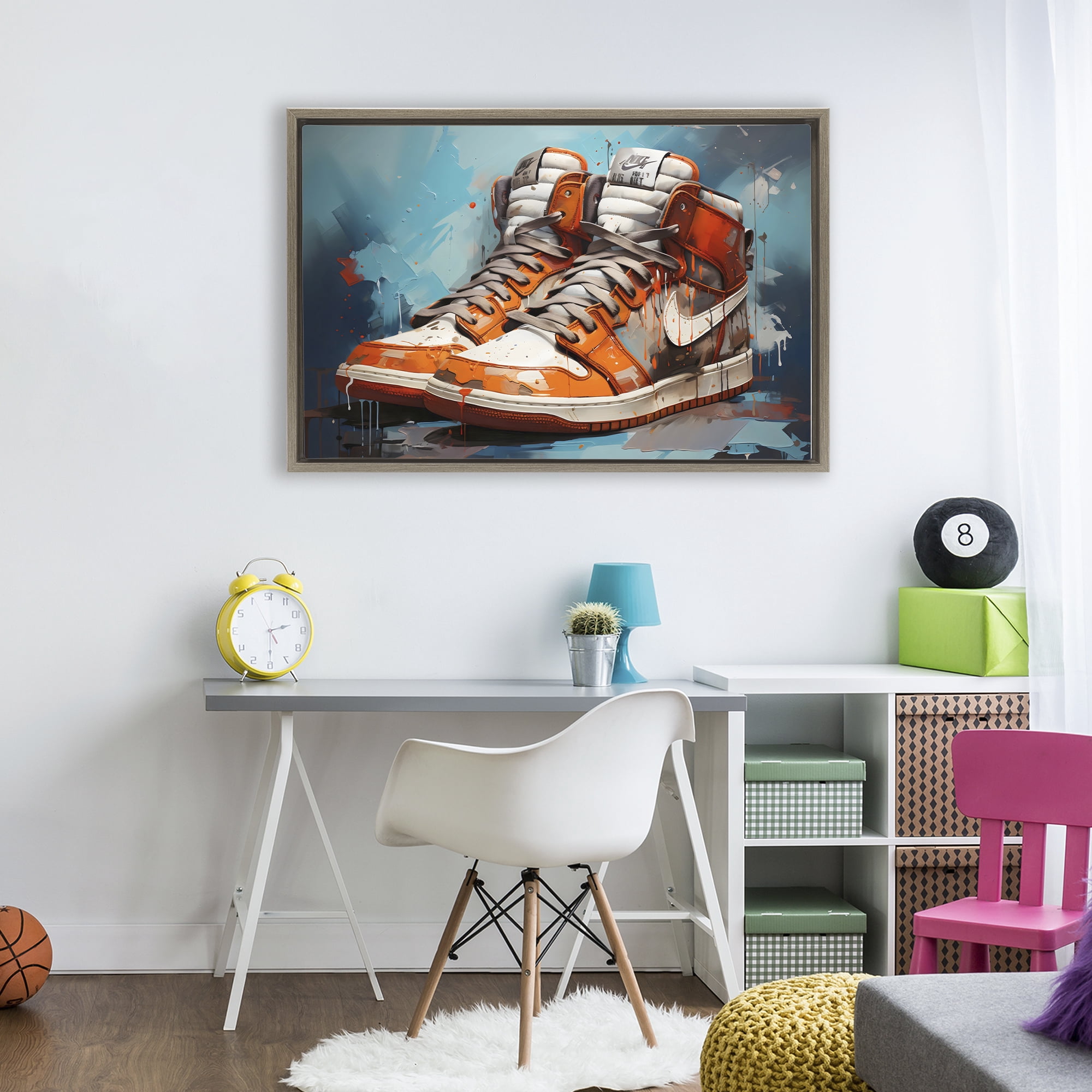 Stupell Industries Red & White Sneakers Splash Brown Framed Floater Canvas Wall Art, design by Creative Studio